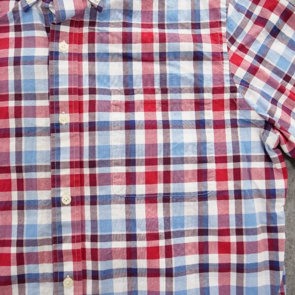 Banana Republic Shirt Mens Large Red Blue Button Up Plaid Long Sleeve Chambray - Picture 5 of 14